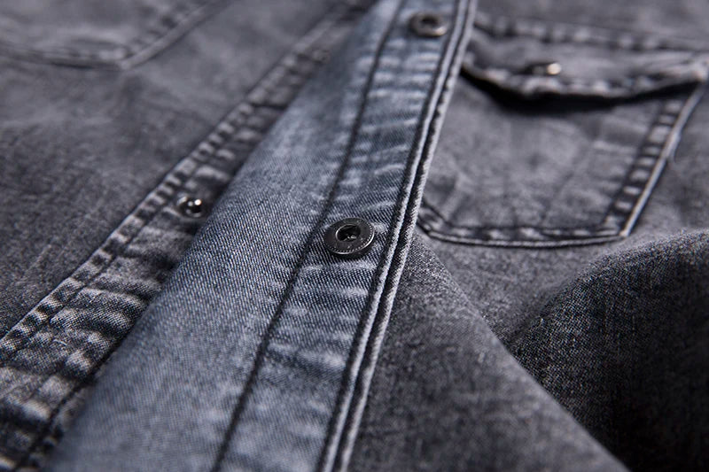 Slim Fit Solid Color Vintage Denim Shirts