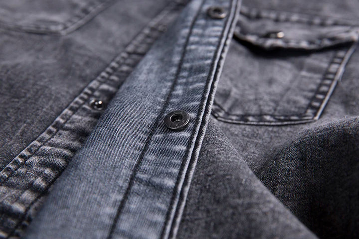 Slim Fit Solid Color Vintage Denim Shirts