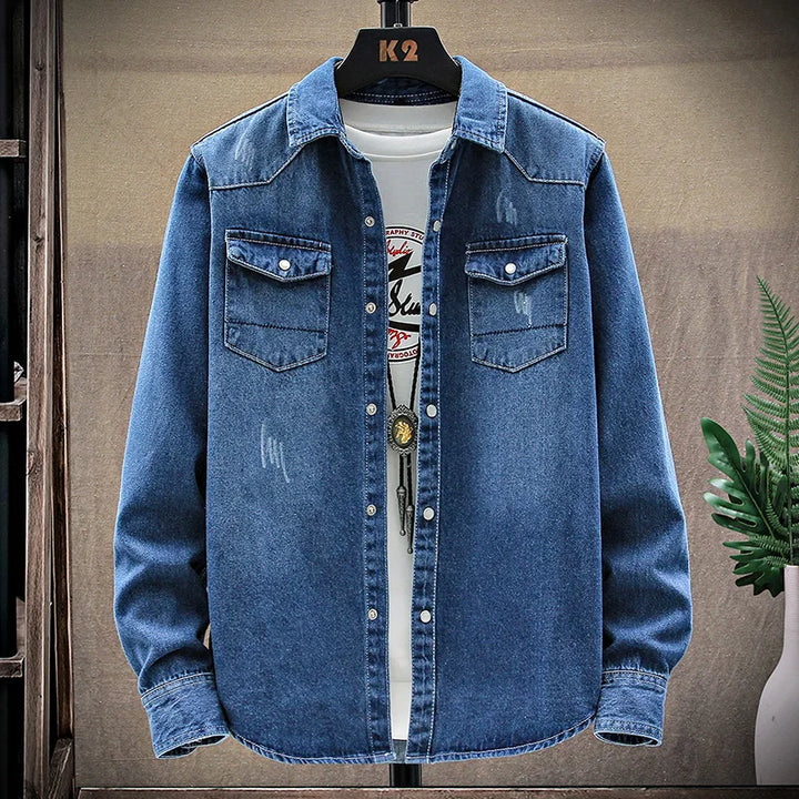 Slim Fit Long Sleeve Cowboy Style Cotton Denim Shirt