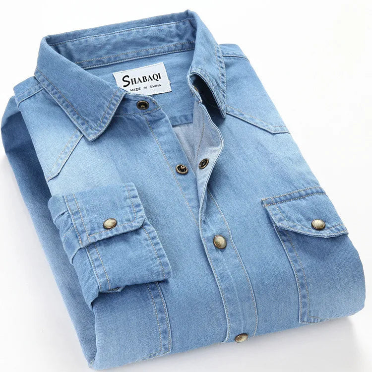 Luxury Cotton Slim Fit Square Collar Denim Shirt
