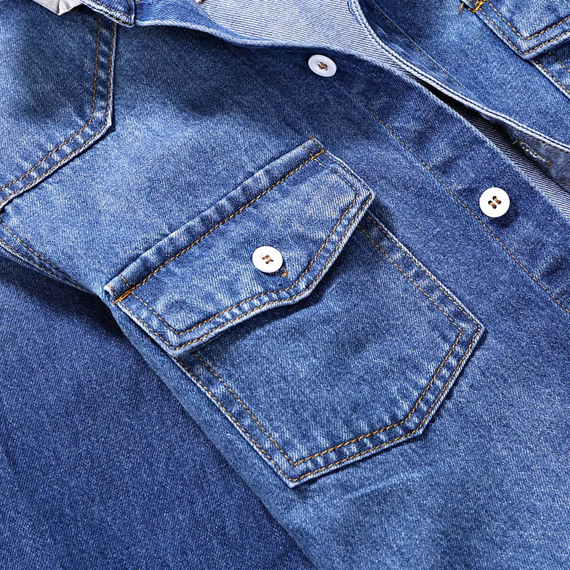 Slim Fit Long Sleeve Cowboy Style Cotton Denim Shirt