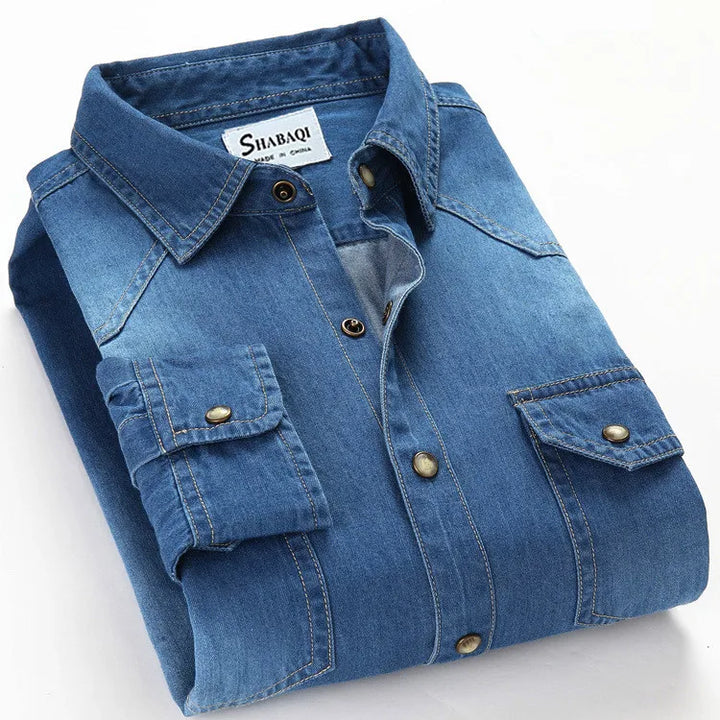 Luxury Cotton Slim Fit Square Collar Denim Shirt
