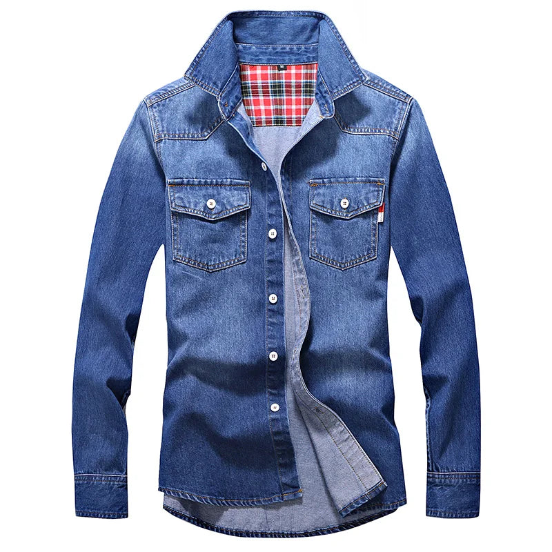 Slim Fit Long Sleeve Cowboy Style Cotton Denim Shirt