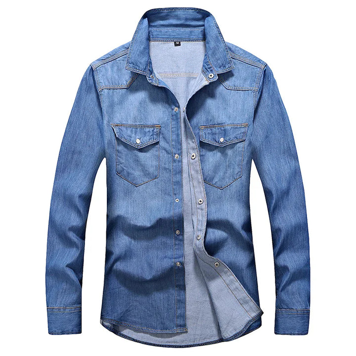 Slim Fit Long Sleeve Cowboy Style Cotton Denim Shirt
