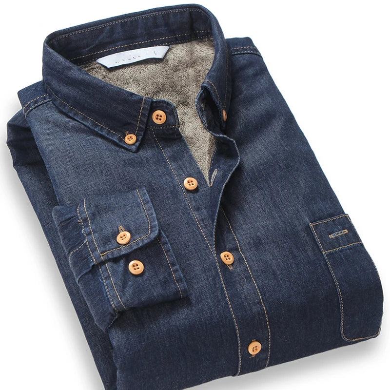 Fleece-Lined Slim Fit Cowboy Denim Jacket