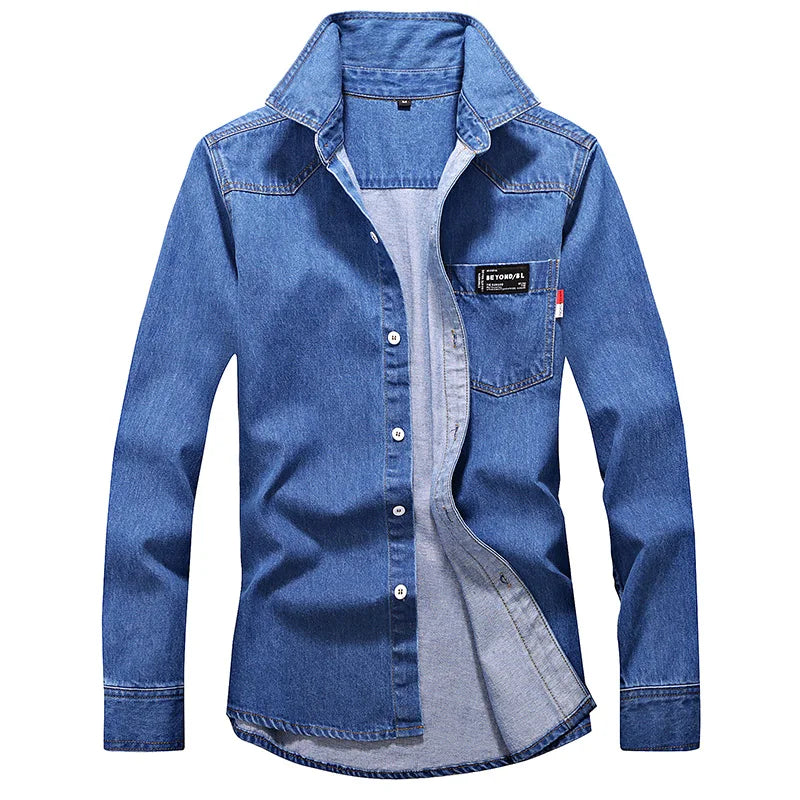 Slim Fit Long Sleeve Cowboy Style Cotton Denim Shirt