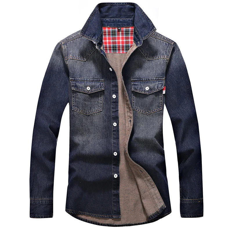 Slim Fit Long Sleeve Cowboy Style Cotton Denim Shirt