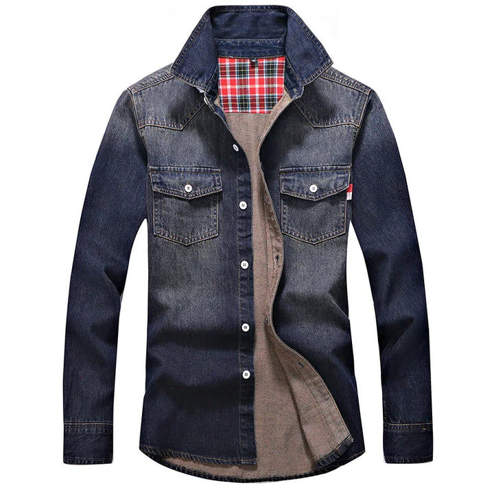 Slim Fit Long Sleeve Cowboy Style Cotton Denim Shirt