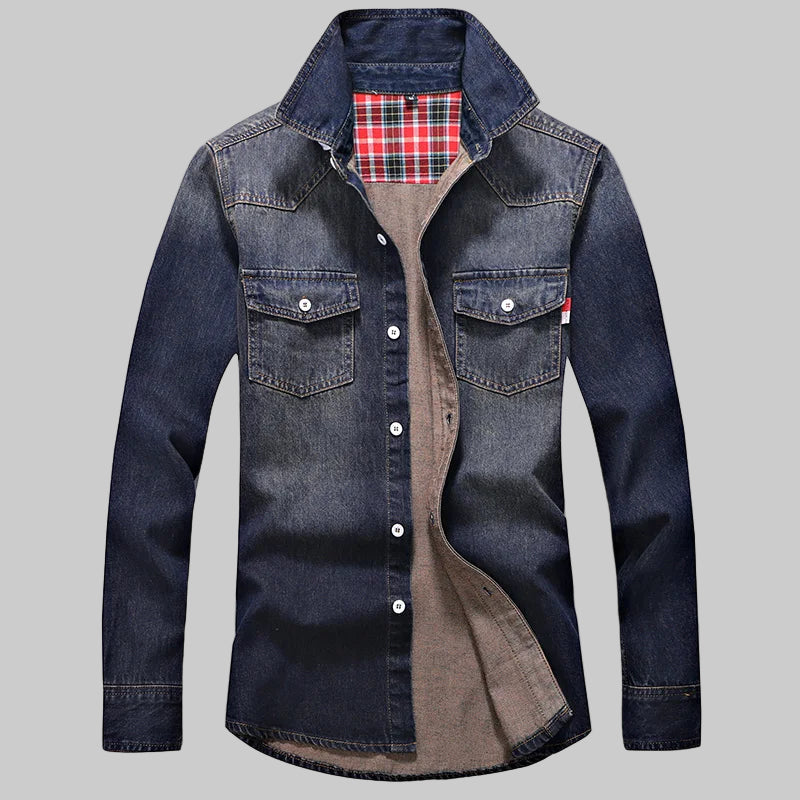 Slim Fit Long Sleeve Cowboy Style Cotton Denim Shirt
