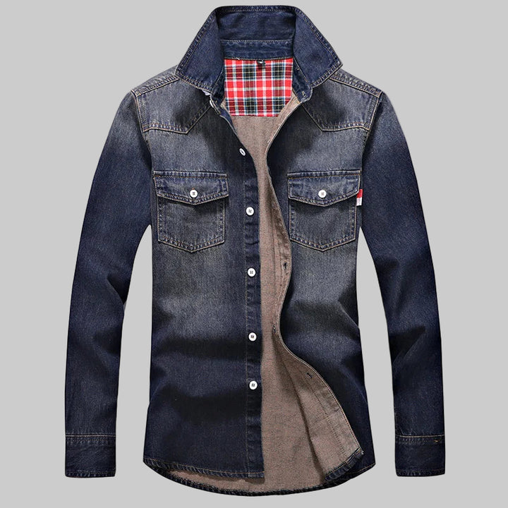 Slim Fit Long Sleeve Cowboy Style Cotton Denim Shirt