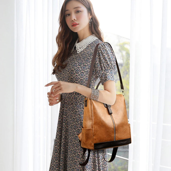 Anti-theft Mode PU Leather Travel Backpack