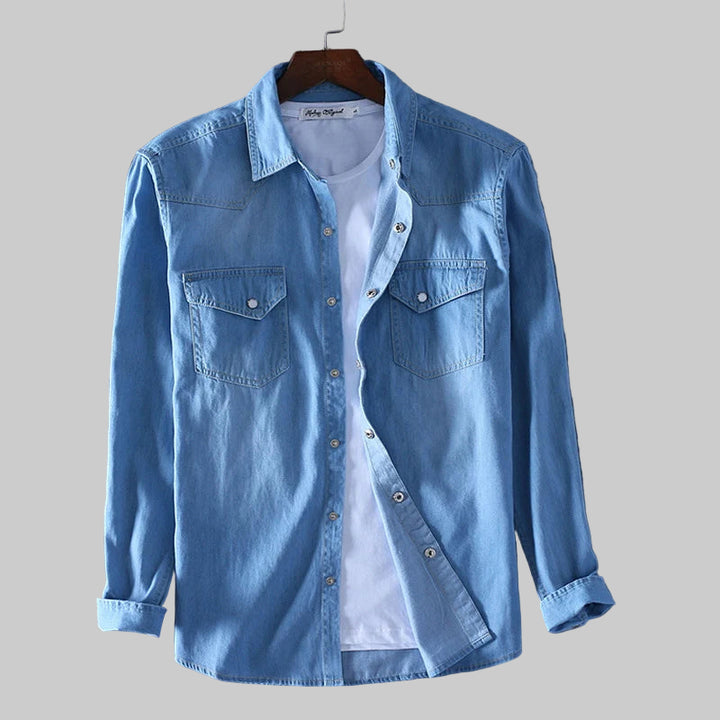 Luxury Cotton Slim Fit Square Collar Denim Shirt