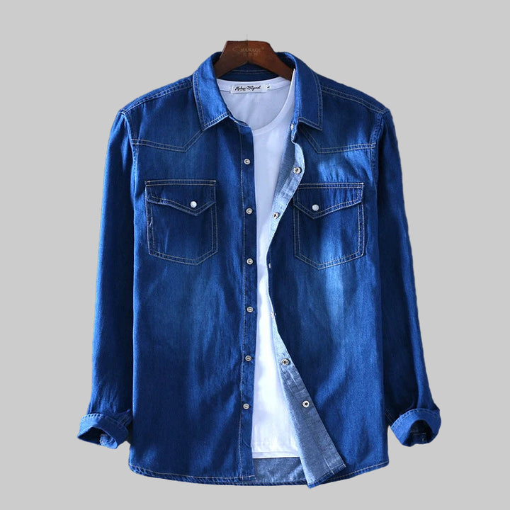 Luxury Cotton Slim Fit Square Collar Denim Shirt