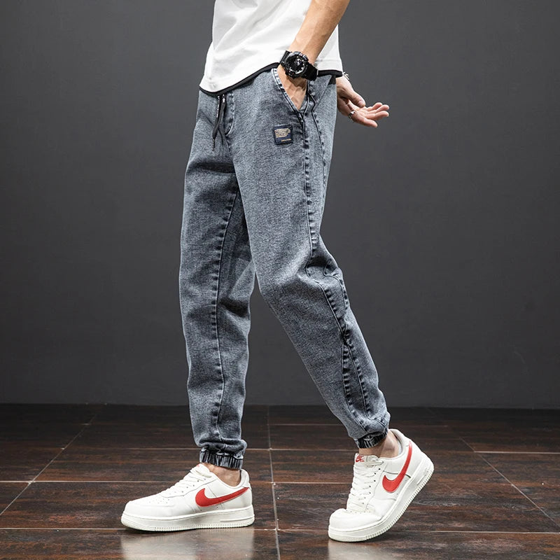 Elastic Waist Denim Cargo Jeans