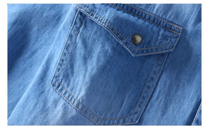 Luxury Cotton Slim Fit Square Collar Denim Shirt