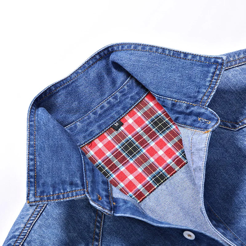 Slim Fit Long Sleeve Cowboy Style Cotton Denim Shirt
