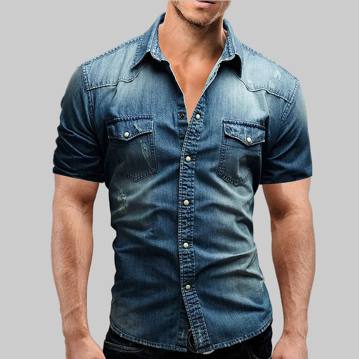 Slim Fit Solid Color Vintage Denim Shirts
