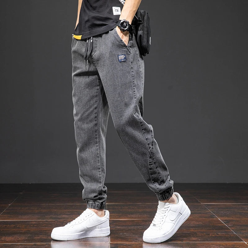 Elastic Waist Denim Cargo Jeans