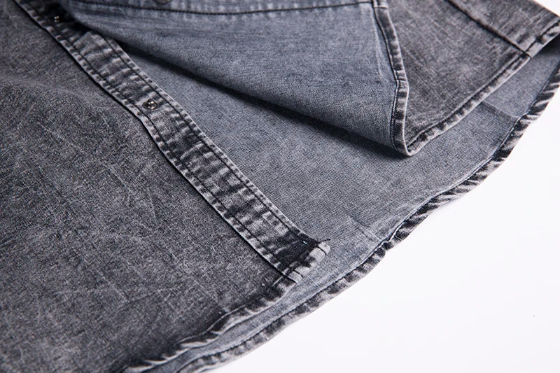 Slim Fit Solid Color Vintage Denim Shirts