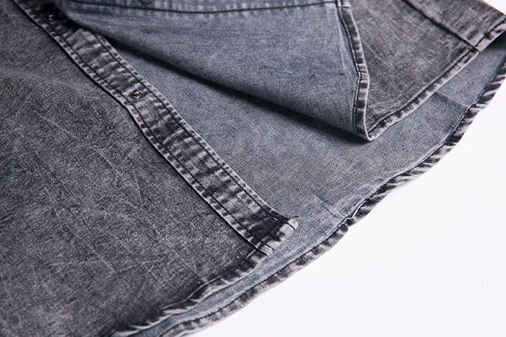 Slim Fit Solid Color Vintage Denim Shirts