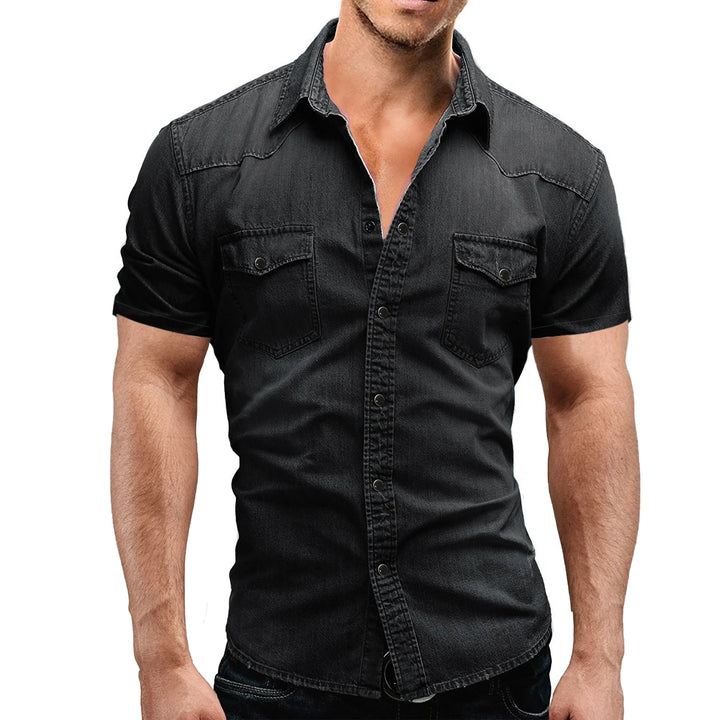 Slim Fit Solid Color Vintage Denim Shirts