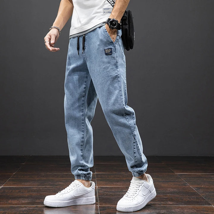 Elastic Waist Denim Cargo Jeans