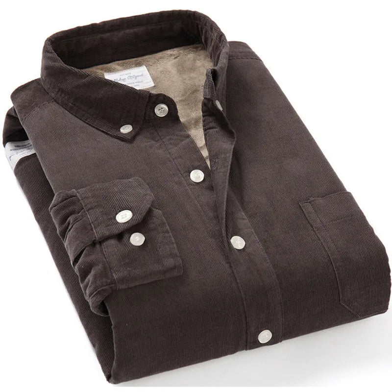 Thick Fleece-Lined Cotton Corduroy Winter Shirt