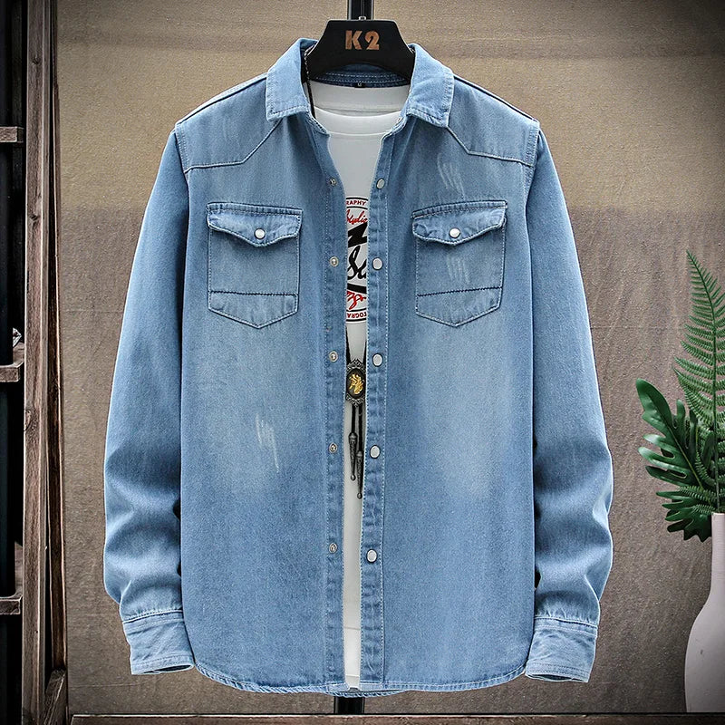 Slim Fit Long Sleeve Cowboy Style Cotton Denim Shirt