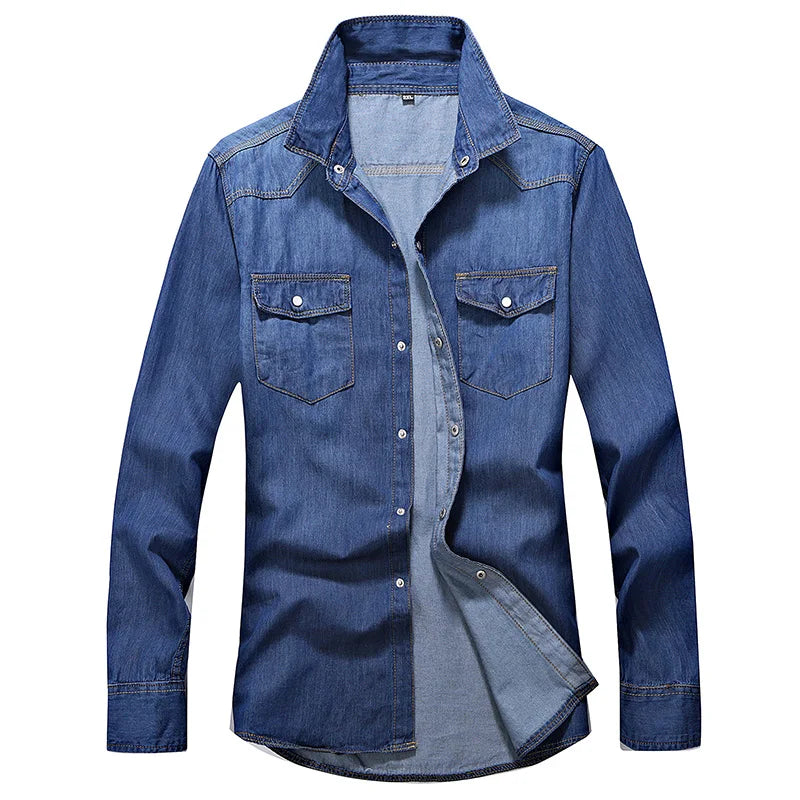 Slim Fit Long Sleeve Cowboy Style Cotton Denim Shirt