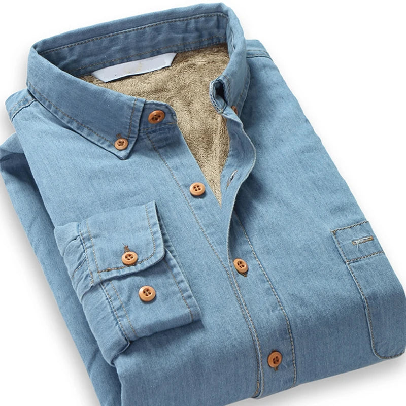 Fleece-Lined Slim Fit Cowboy Denim Jacket