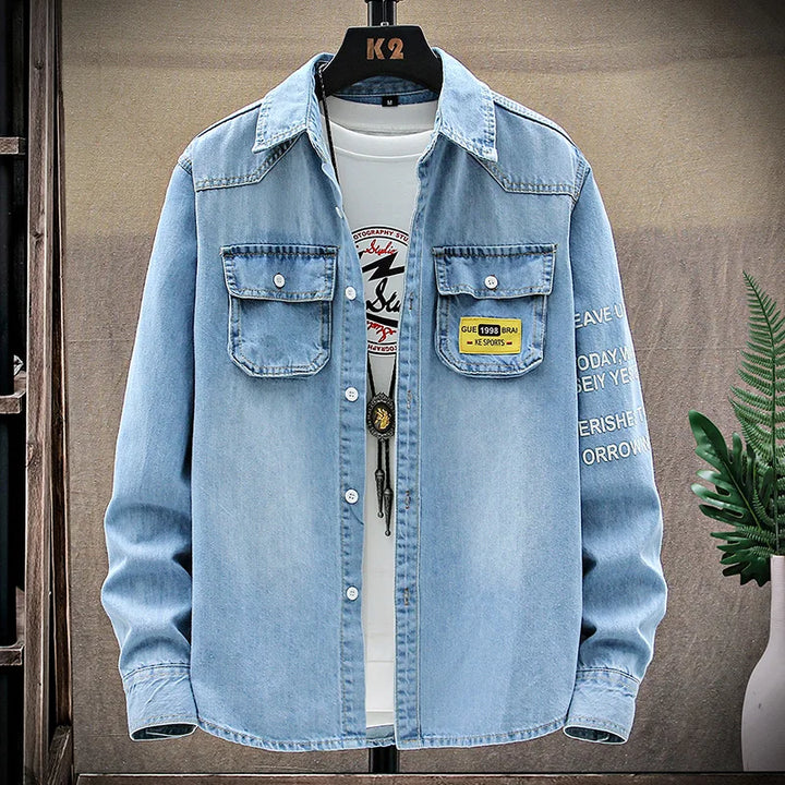 Slim Fit Long Sleeve Cowboy Style Cotton Denim Shirt