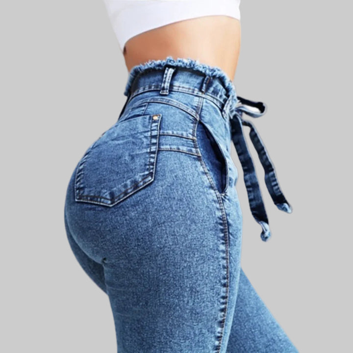 Trendy High-Waisted Belted Skinny Jeans