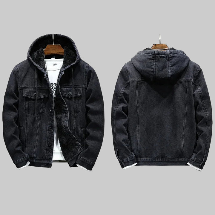 Warm Fleece-Lined Hooded Denim Winter Coat