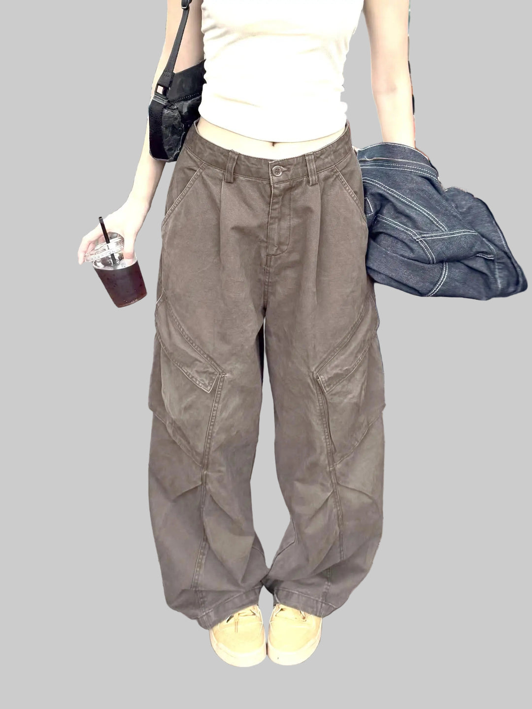 Loose High Waist Wide Leg Casual Cargo Pants