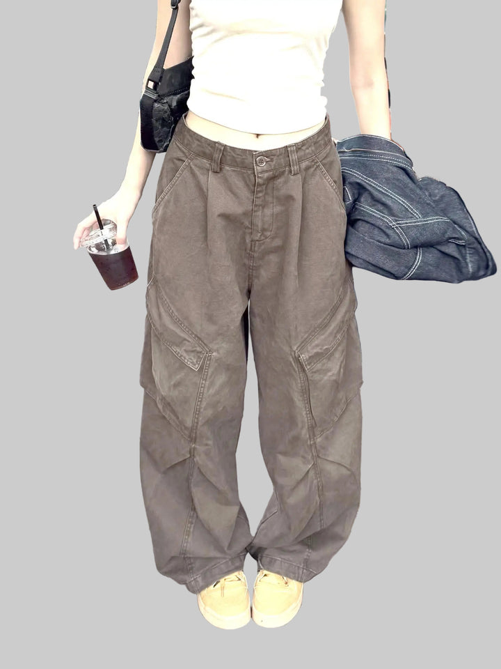 Loose High Waist Wide Leg Casual Cargo Pants