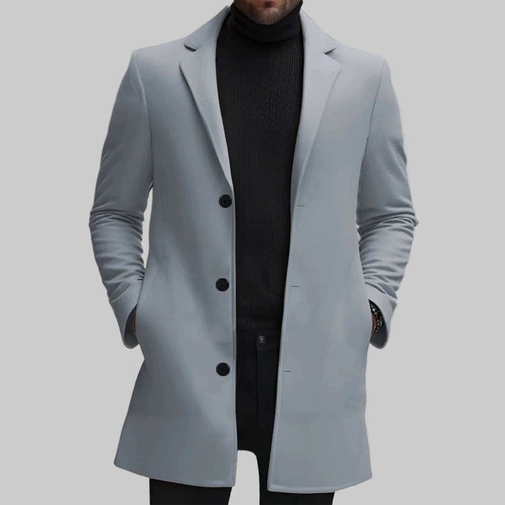 Notched Lapel Single Button Wool Blend Pea Coat