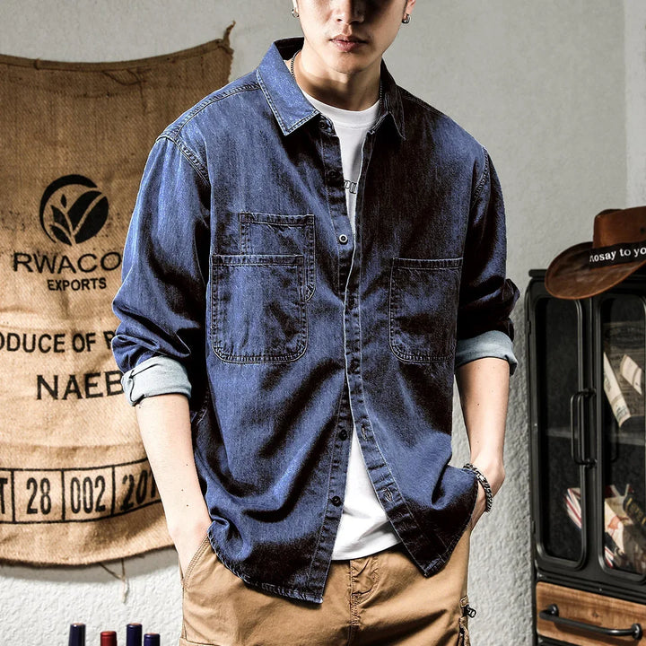 Vintage American Style Long Sleeve Denim Work Shirt