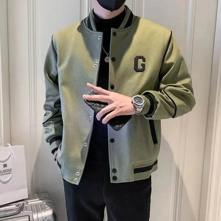 American Trendy Color Block Baseball Jacket