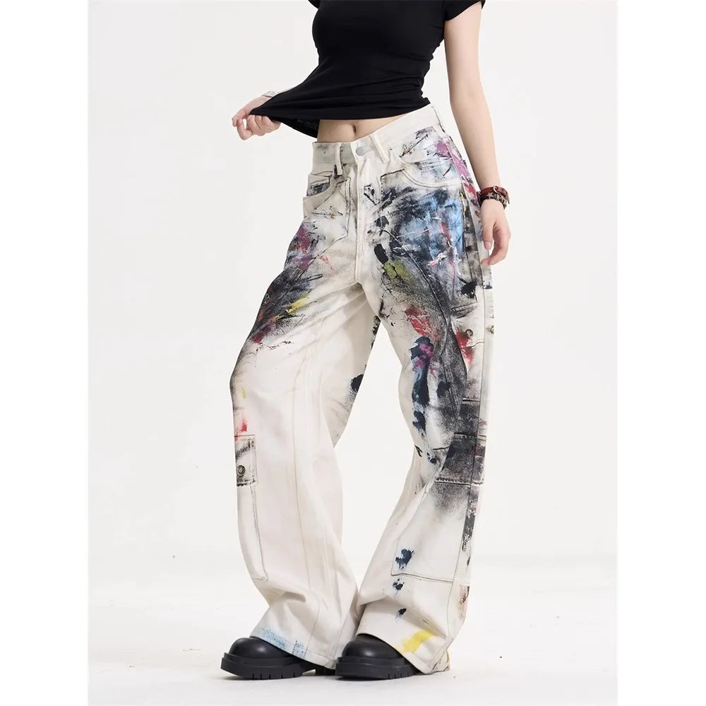 Graffiti Punk Style Baggy Wide-Leg Jeans