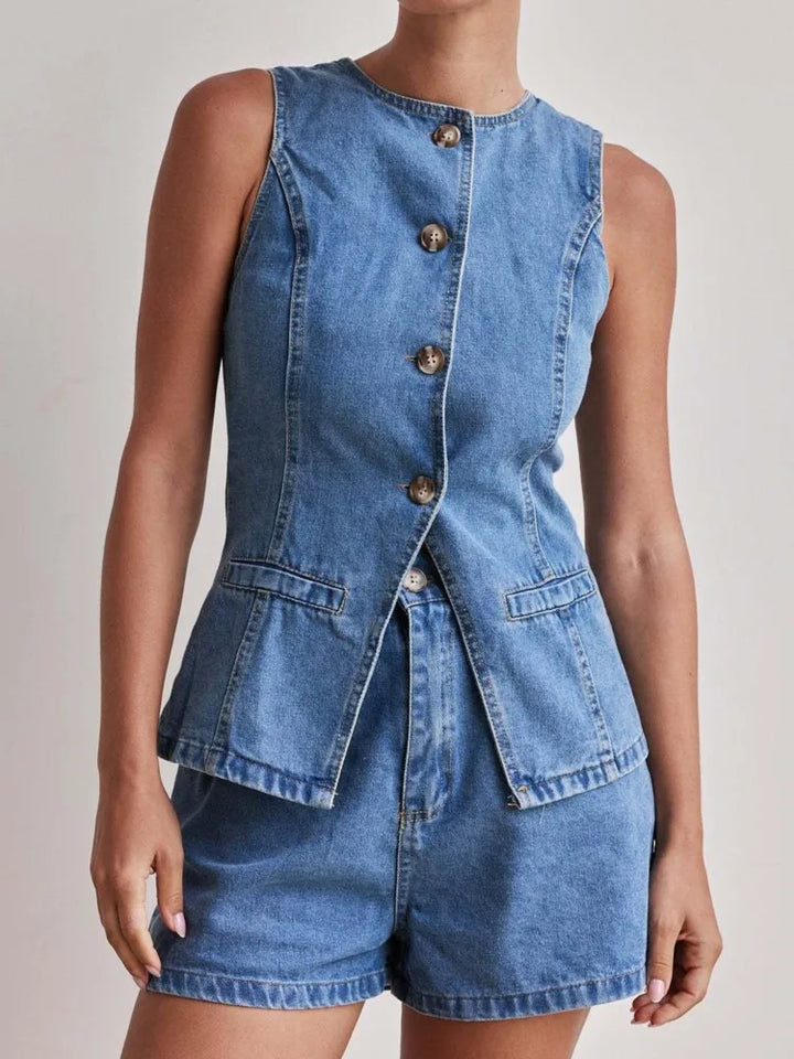 Elegant Denim Two-Piece Set