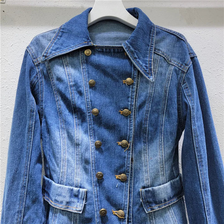 Vintage Versatile Lapel Double-breasted High Waist Denim Jacket
