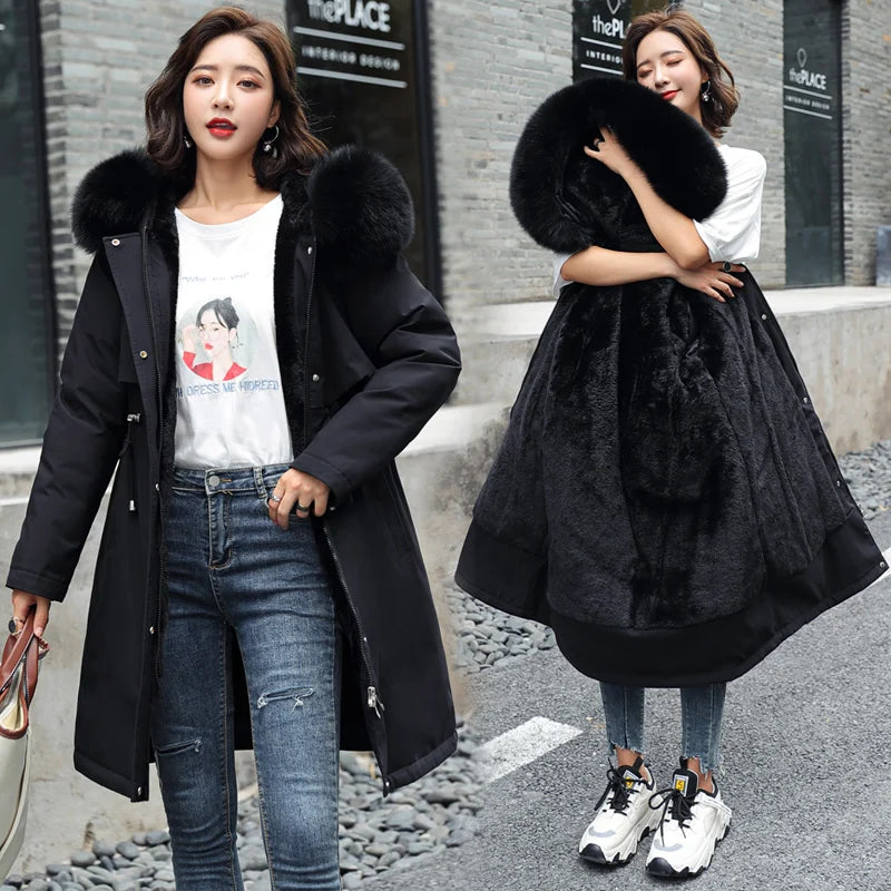 Fitted Mid-Length Parka Warm Casual Outerwear