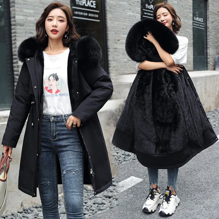 Fitted Mid-Length Parka Warm Casual Outerwear