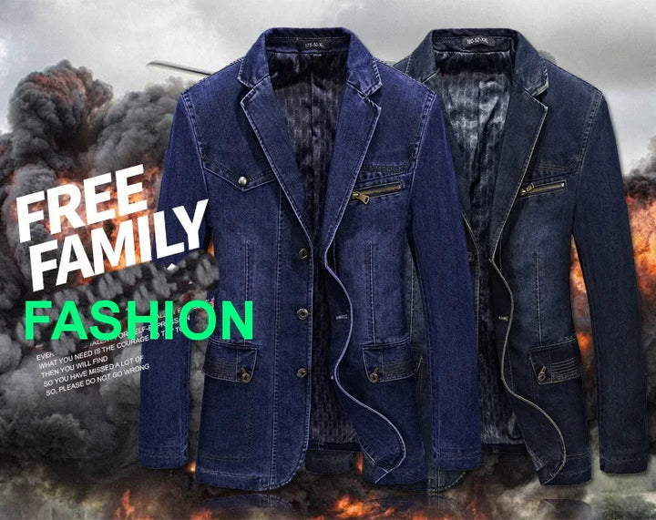 Premium Denim Blazers with Lapel Collar