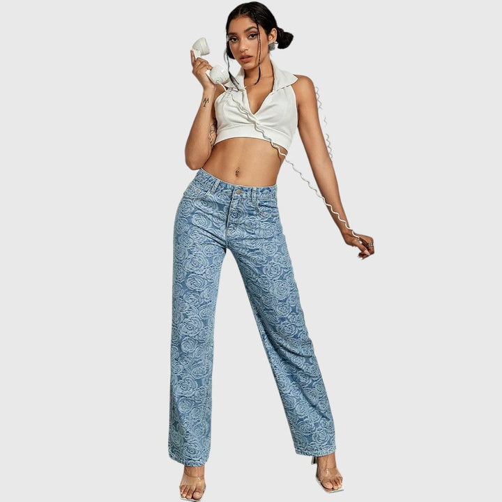Floral Print Straight Leg Jeans