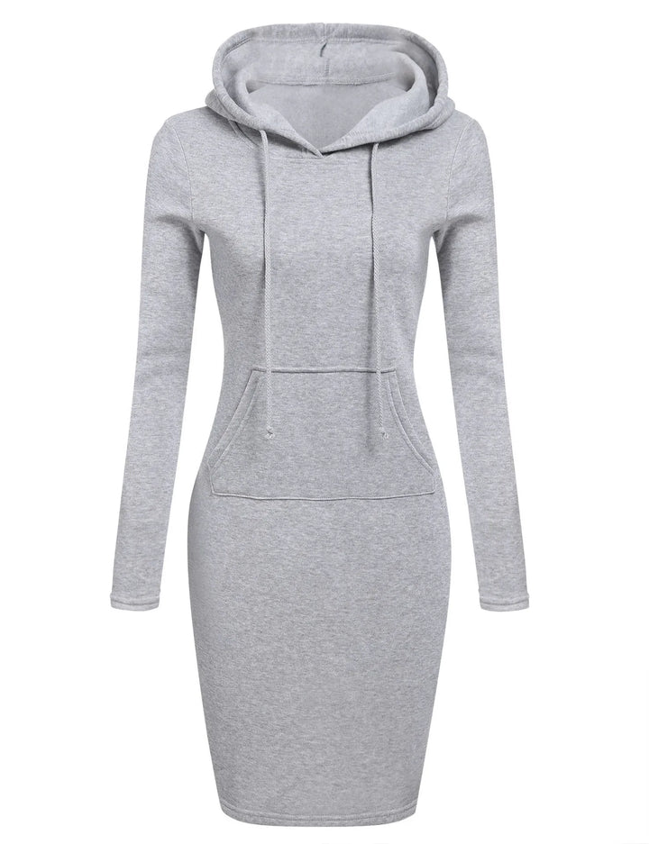 Solid Color Hooded Long-Sleeve Dress