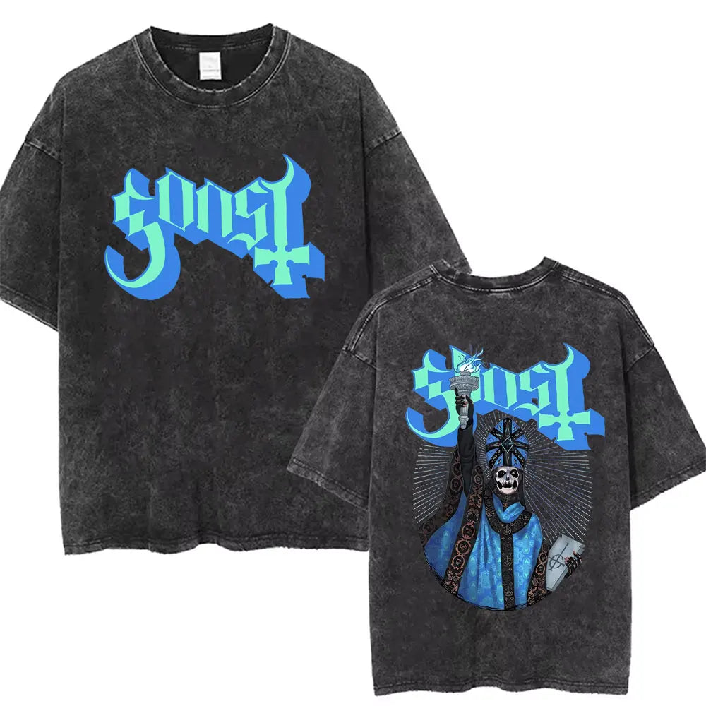Washed Vintage Gothic Rock Metal Ghost Band Tees