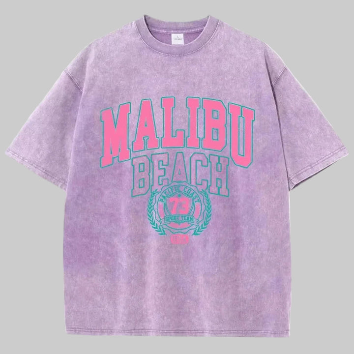 Malibu Beach Crewneck Print Oversized Cotton T-Shirt