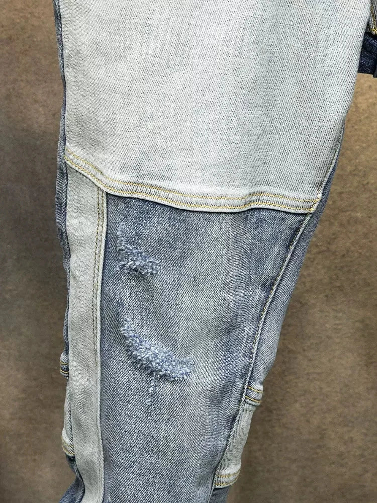 Men Retro Ripped Spliced Designer Denim Jeans