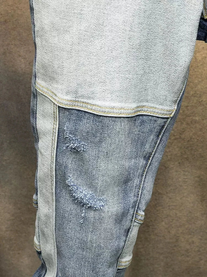 Men Retro Ripped Spliced Designer Denim Jeans